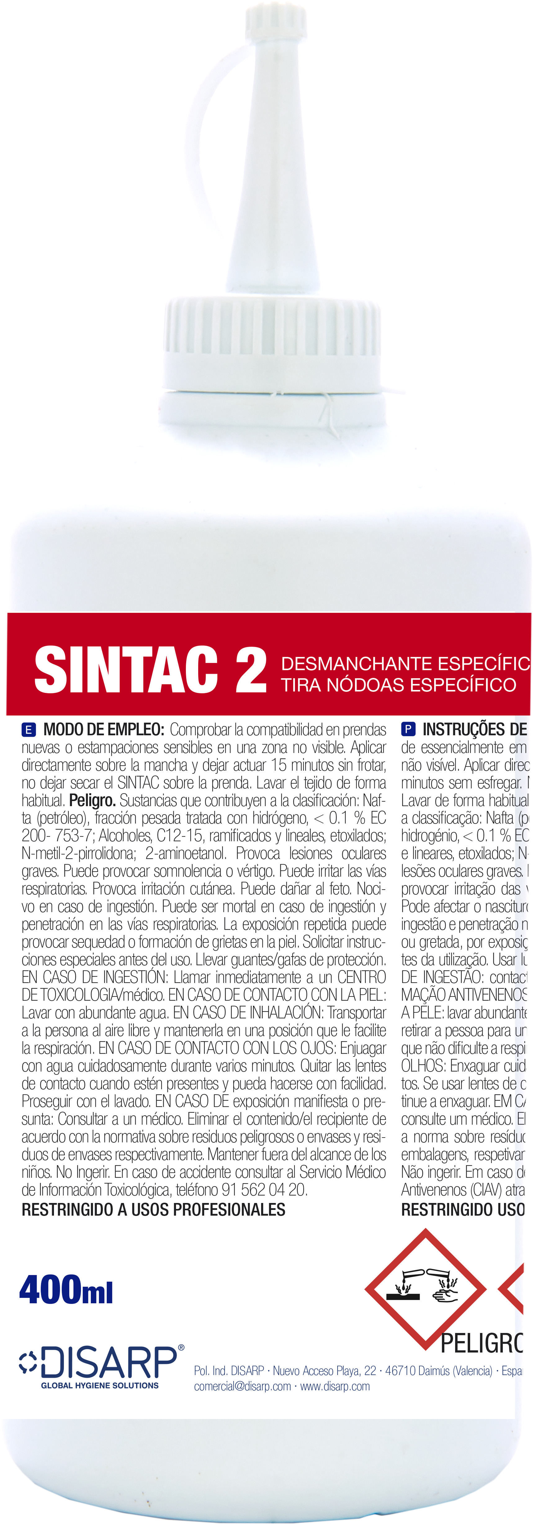 SINTAC-2 (GRASA Y CERA QUITAMANCHAS) BOTELLA 400CC